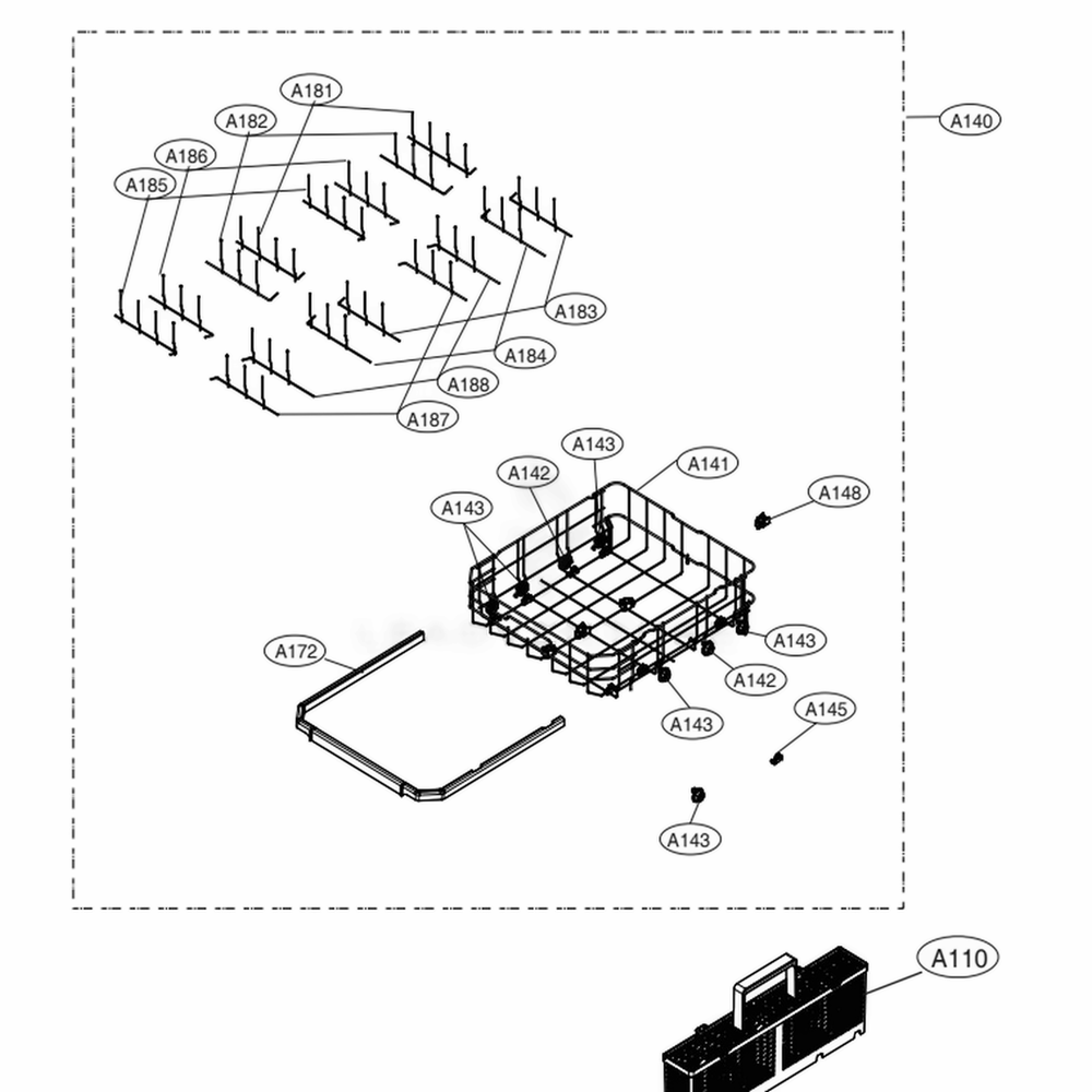 Lower Rack Assembly Diagram and Parts List for LSDT9908BD ABDESTD LG Dishwasher