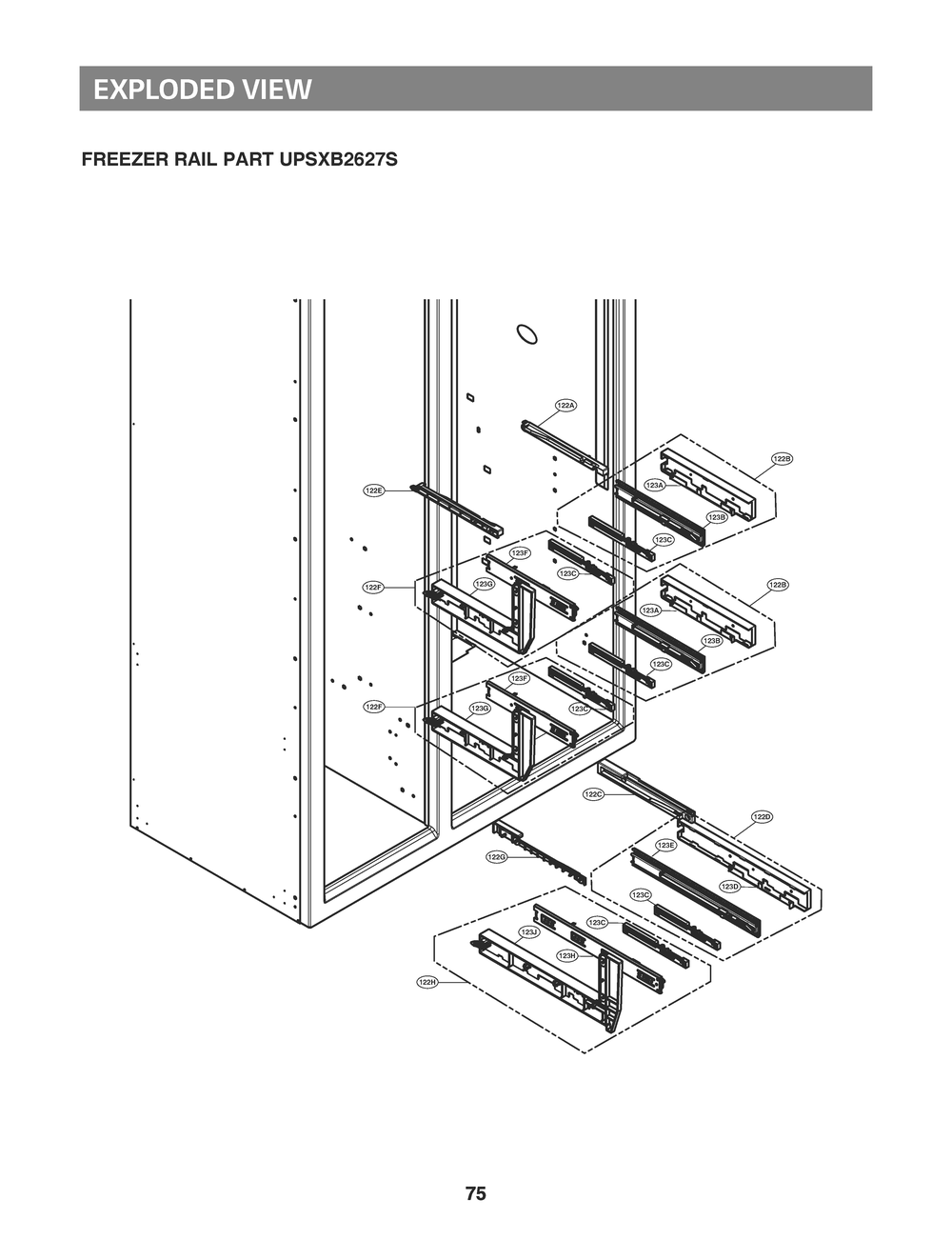 Freezer Rail Part Upsxb2627s Diagram and Parts List for GR-L276DSDM ASTCNA0 LG Refrigerator