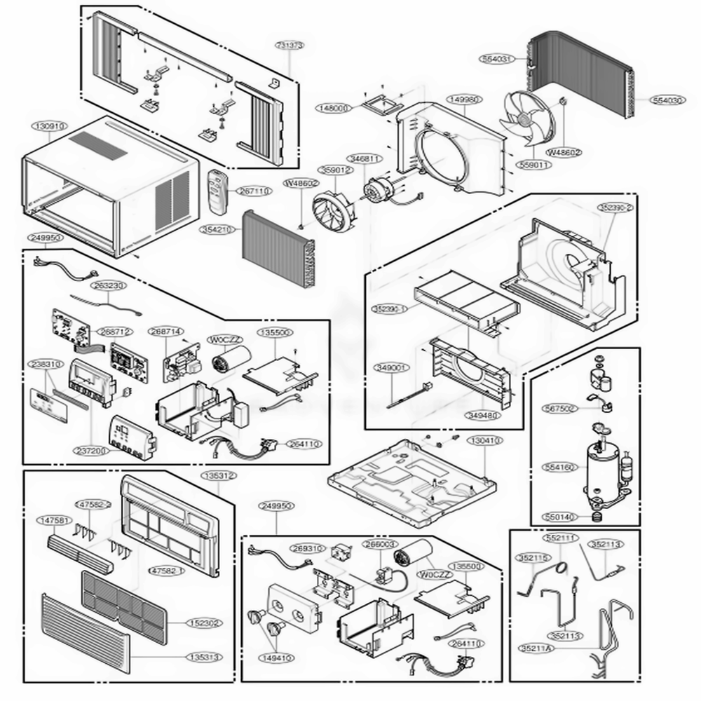 Main Diagram and Parts List for ZQ08B10 AWYAFRD LG Air Conditioner
