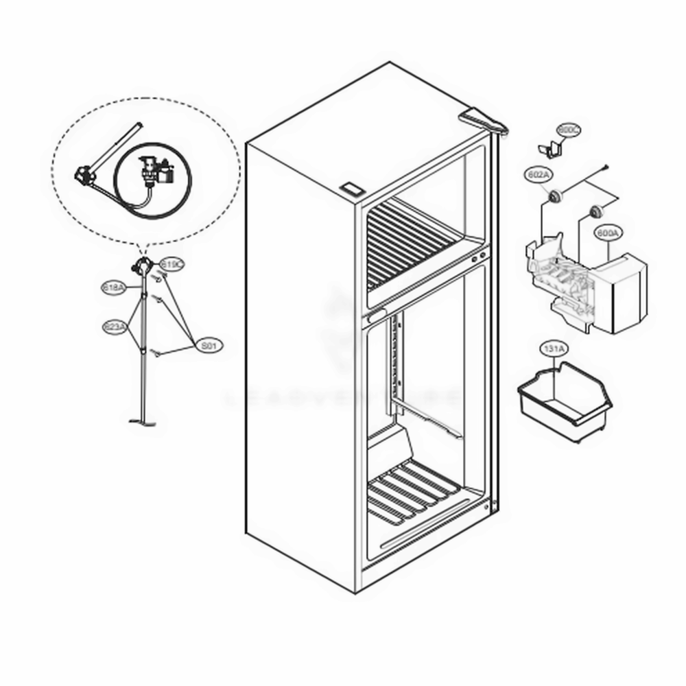 Ice Maker Parts Diagram and Parts List for LTCS24223D ASBCNA3 LG Refrigerator