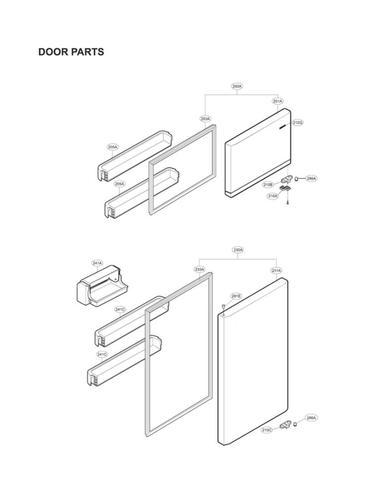 Door Parts Diagram and Parts List for LTCS20030S 00 LG Refrigerator