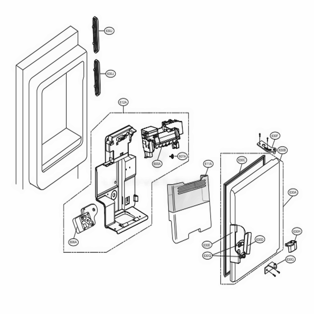 Ice Maker And Ice Bin Parts Diagram and Parts List for 71072 ASWCSE4 LG Refrigerator