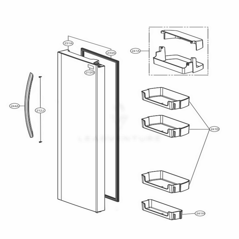 Refrigerator Door Part Diagram and Parts List for LSXC22426S ASTCNA0 LG Refrigerator