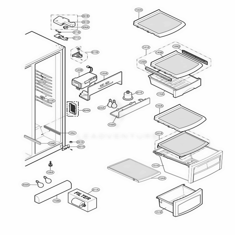 Refrigerator Compartment Diagram and Parts List for LSC27921TT ATICLGA LG Refrigerator
