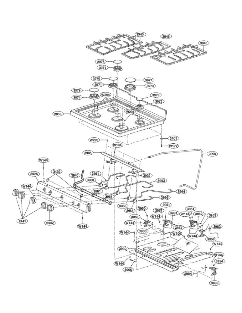 Cooktop Parts Diagram and Parts List for LDG3015ST 00 LG Range