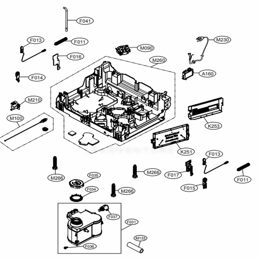 Base Assembly Diagram and Parts List for SKSDW2402P AASESNA LG Dishwasher