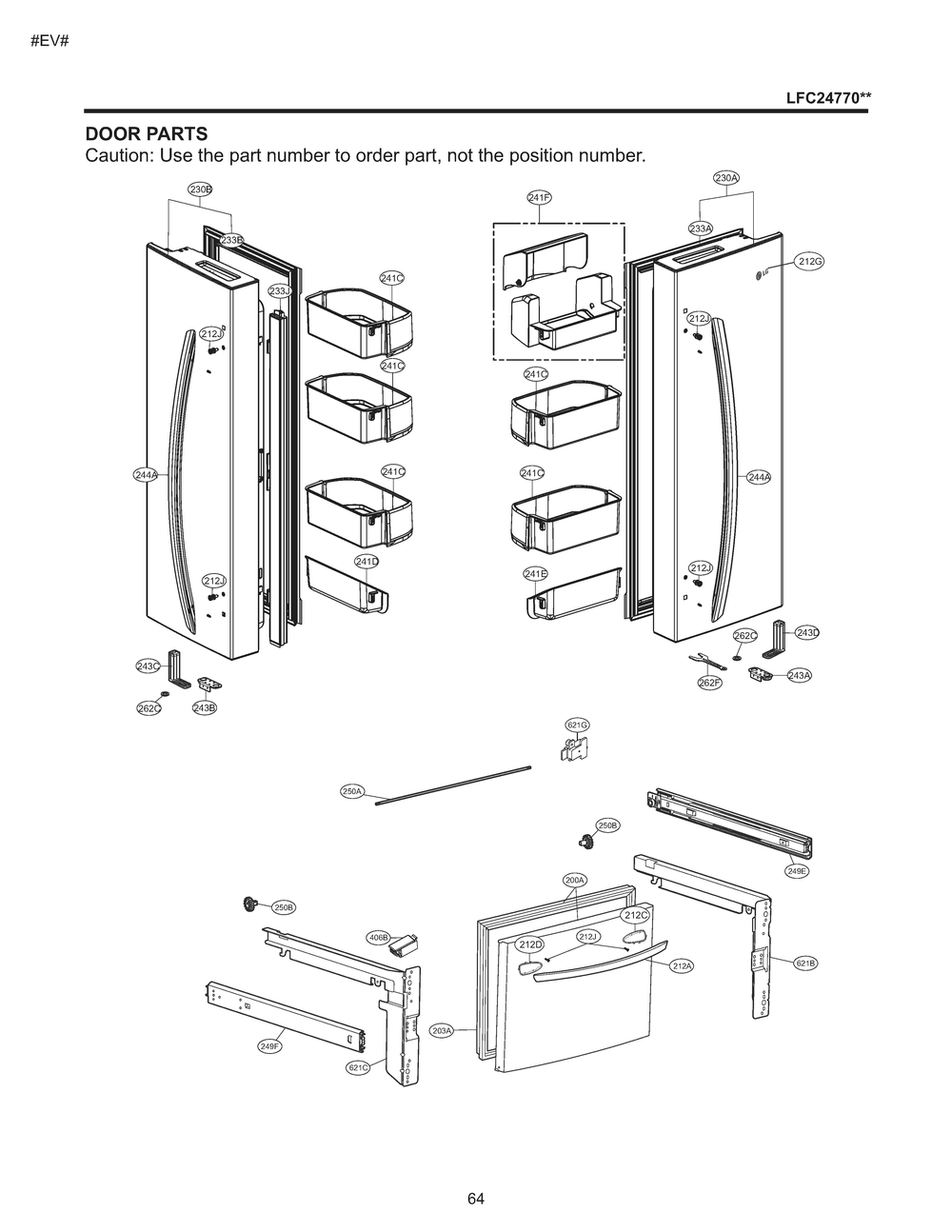 Door Parts Diagram and Parts List for GM-B243RQFM ASWCNA4 LG Refrigerator