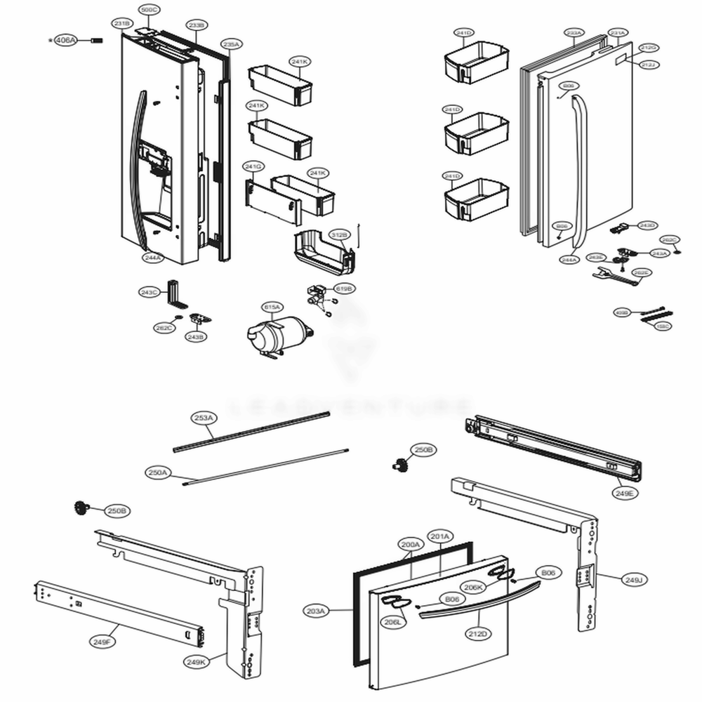 Door Parts Diagram and Parts List for LFXS28968S ASTCNA2 LG Refrigerator