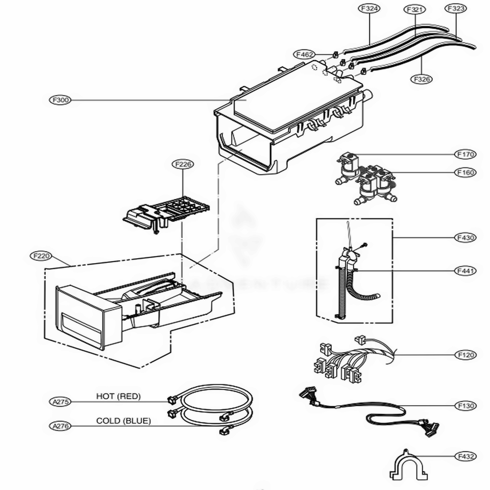 Dispenser Assembly Diagram and Parts List for GCW1069LS ABWEELC LG Washer