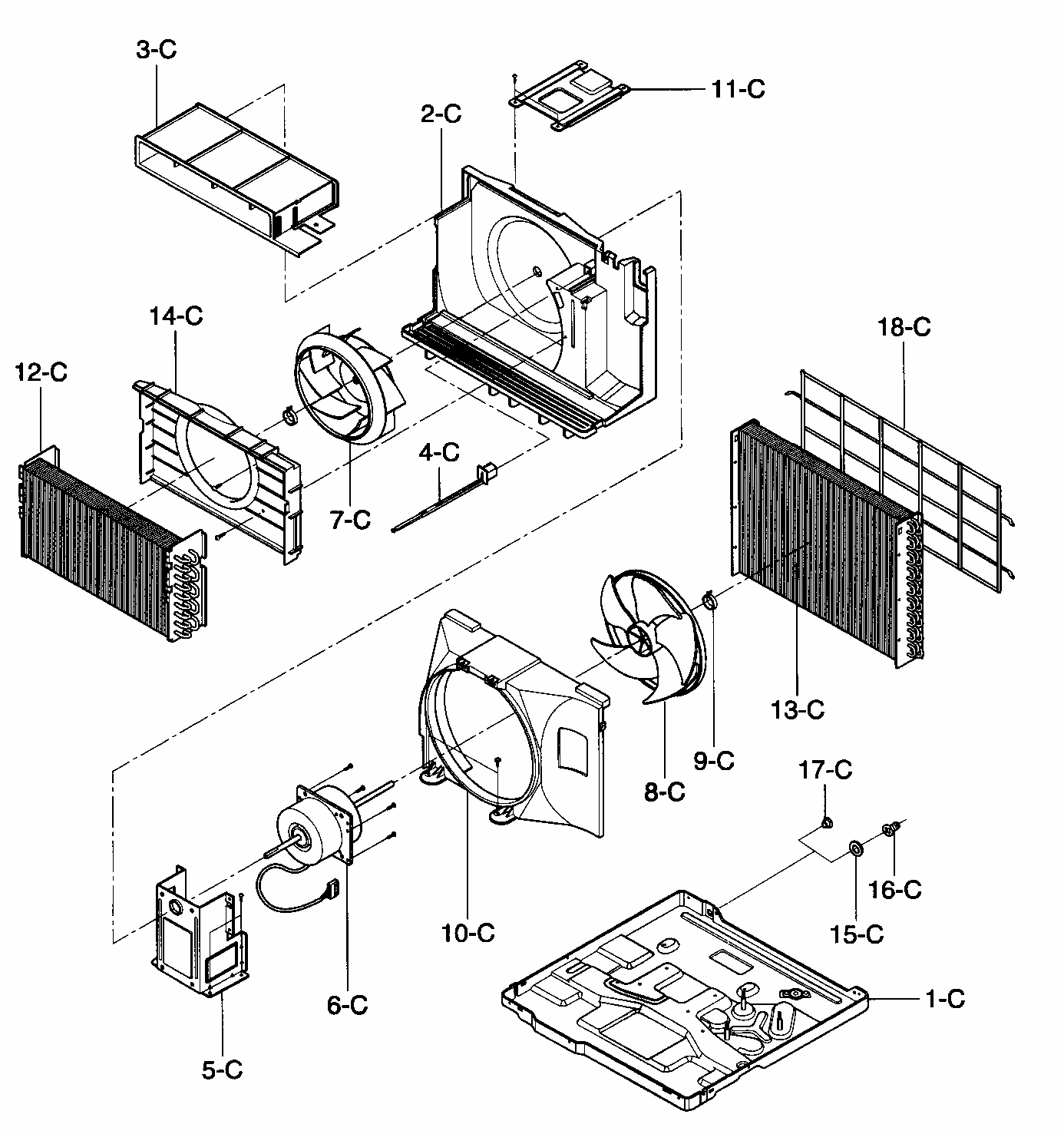 Air Handling/cycle Parts Diagram and Parts List for 58075251700  Kenmore Air Conditioner