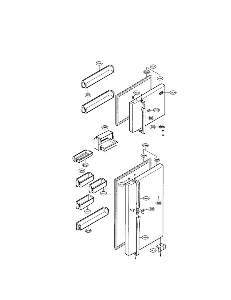 Door And Shelves Diagram and Parts List for LRTBC2021W  LG Refrigerator