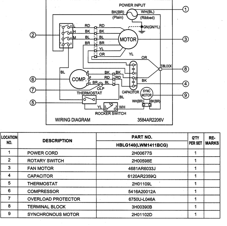 Wiring Diagram Diagram and Parts List for HBLG140  LG Air Conditioner