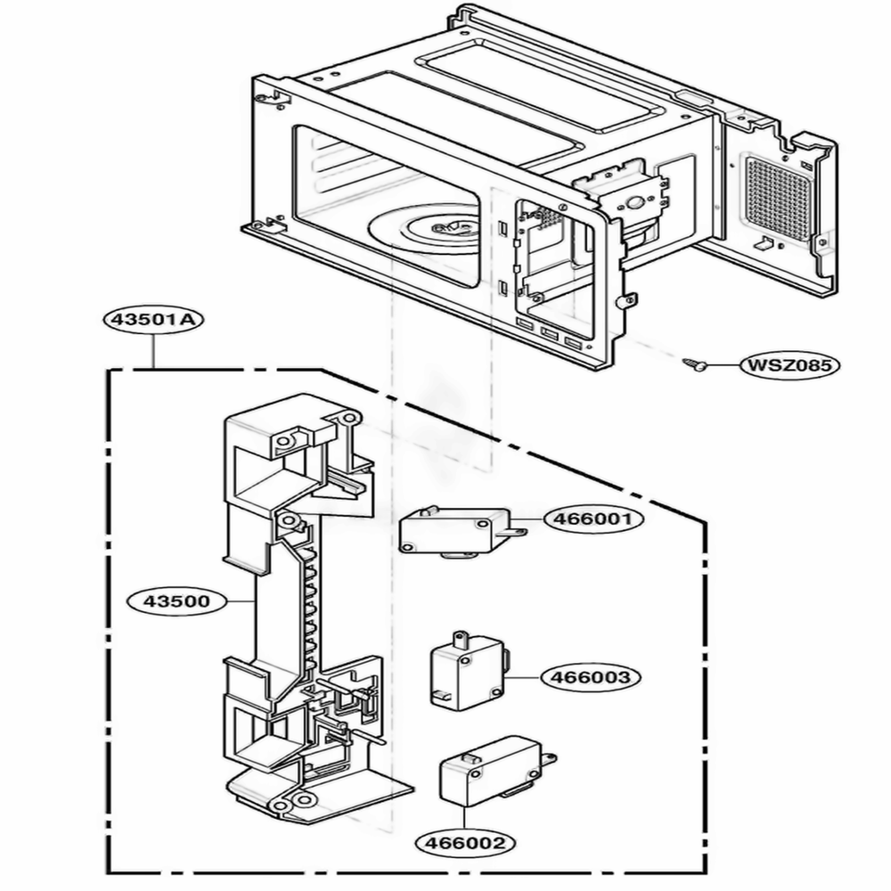 Latch Board Parts Diagram and Parts List for DMW13MW MWEDOM LG Range