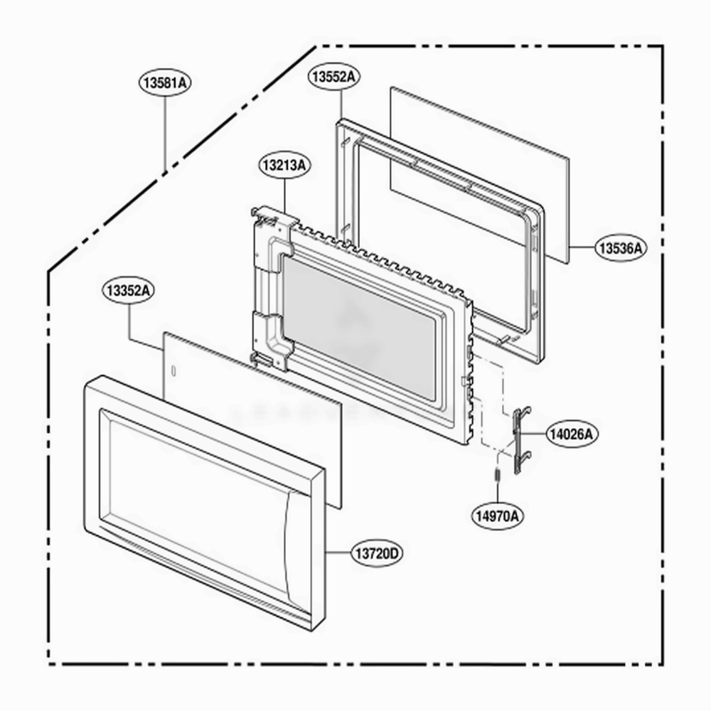 Door Parts Diagram and Parts List for GMS7020UW KWHEGSC LG Range