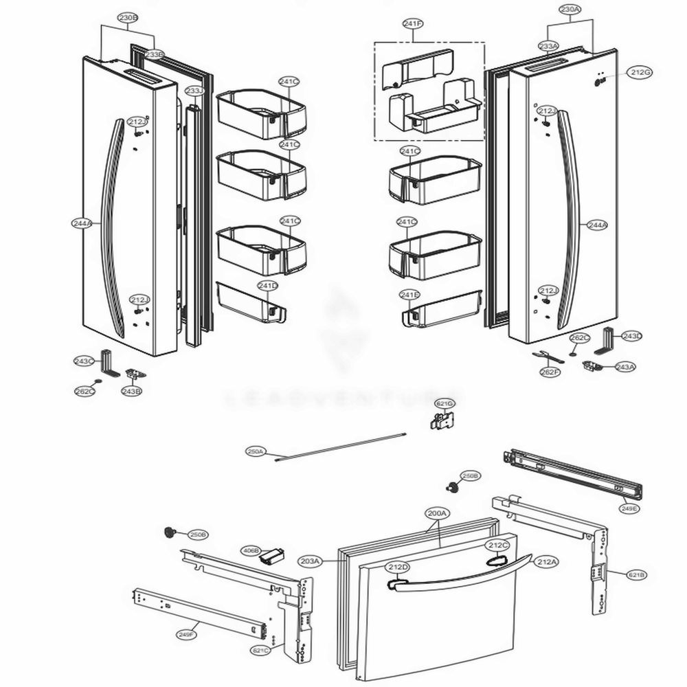 Door Parts Diagram and Parts List for LFC24786ST ASTCNA4 LG Refrigerator
