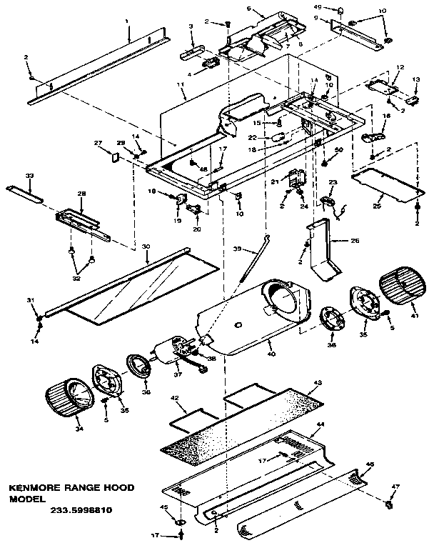Range Diagram and Parts List for 2335998810  Kenmore Range Hood