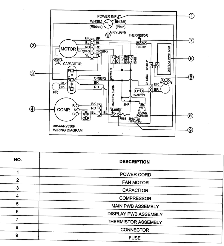 Wiring Diagram Diagram and Parts List for M1804R  LG Air Conditioner