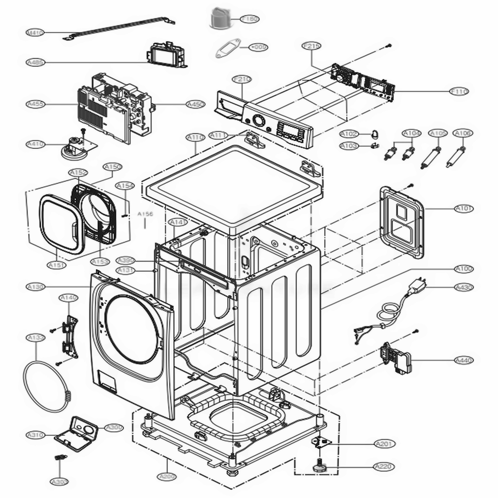 Cabinet And Control Panel Assembly Diagram and Parts List for WM4370HWA ABWEEUS LG Washer