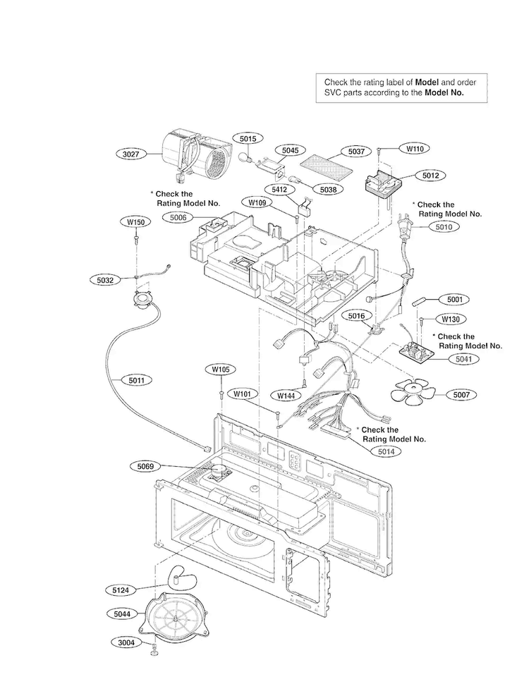 Interior Parts Diagram and Parts List for LMV1650ST-01  LG Microwave