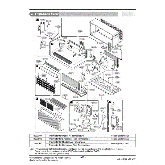 Section Diagram and Parts List for LP155HED1 ASBBEUS LG Air Conditioner