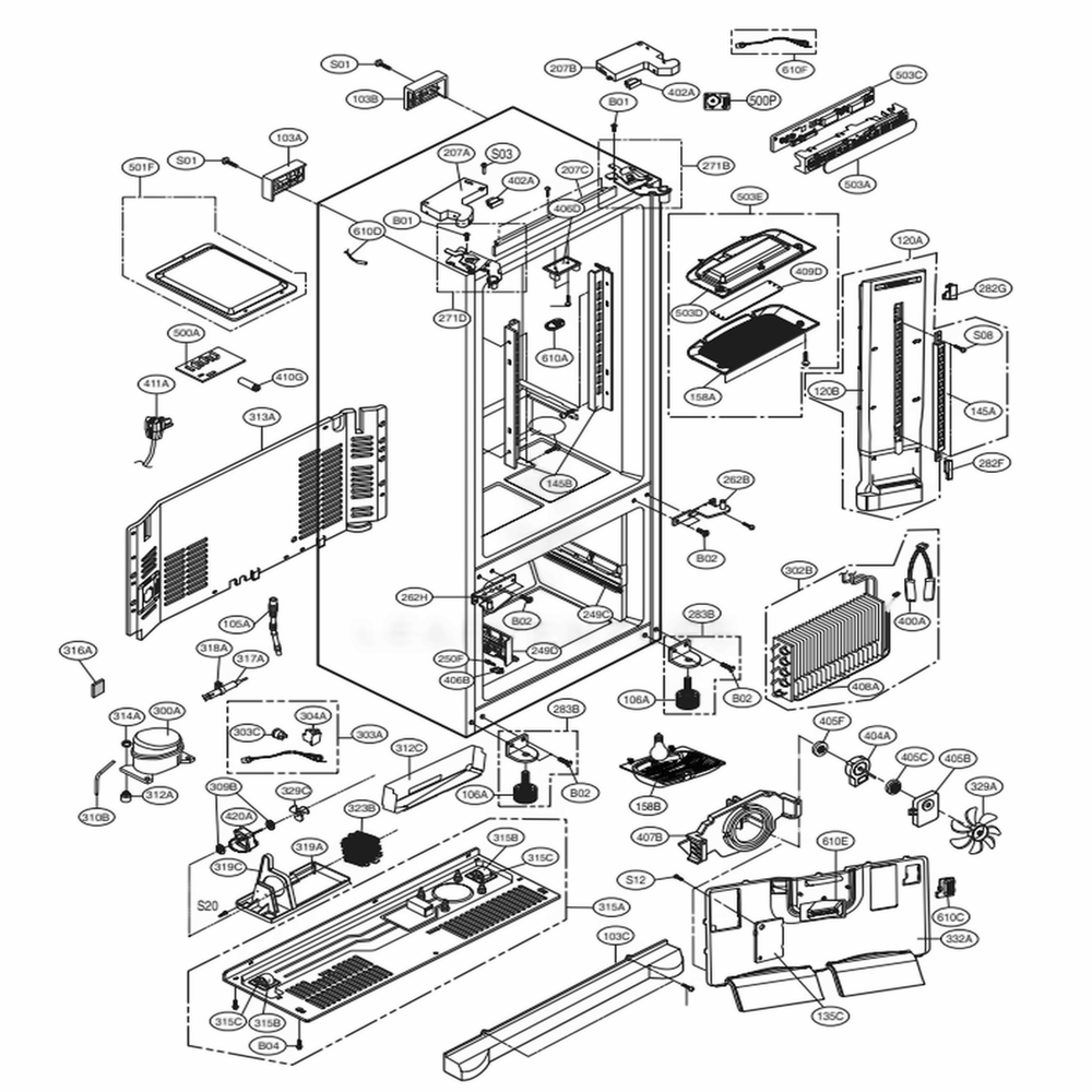 Case Parts Diagram and Parts List for LFC21776ST ASTCNA4 LG Refrigerator