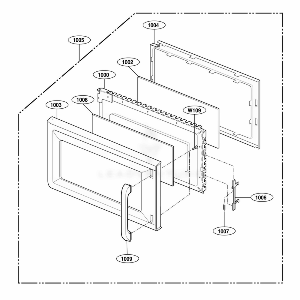 Door Parts Diagram and Parts List for JVM1542BF ABKEGEU LG Wall Oven