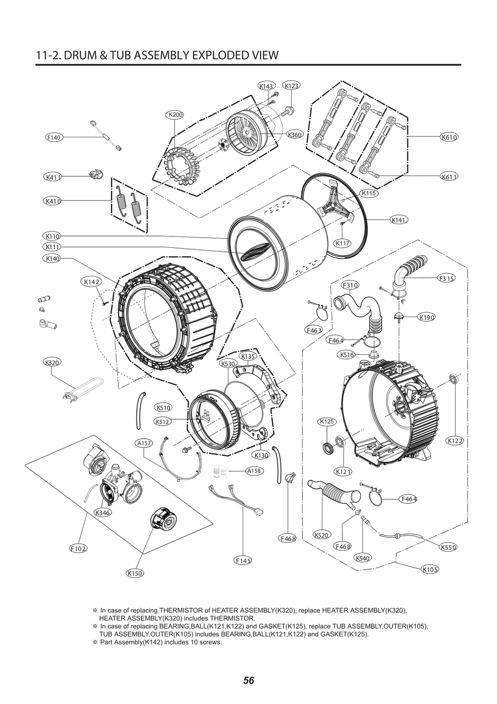 Drum And Tub Assembly Diagram and Parts List for F0P2CYV2T ASSPEEC LG Washer