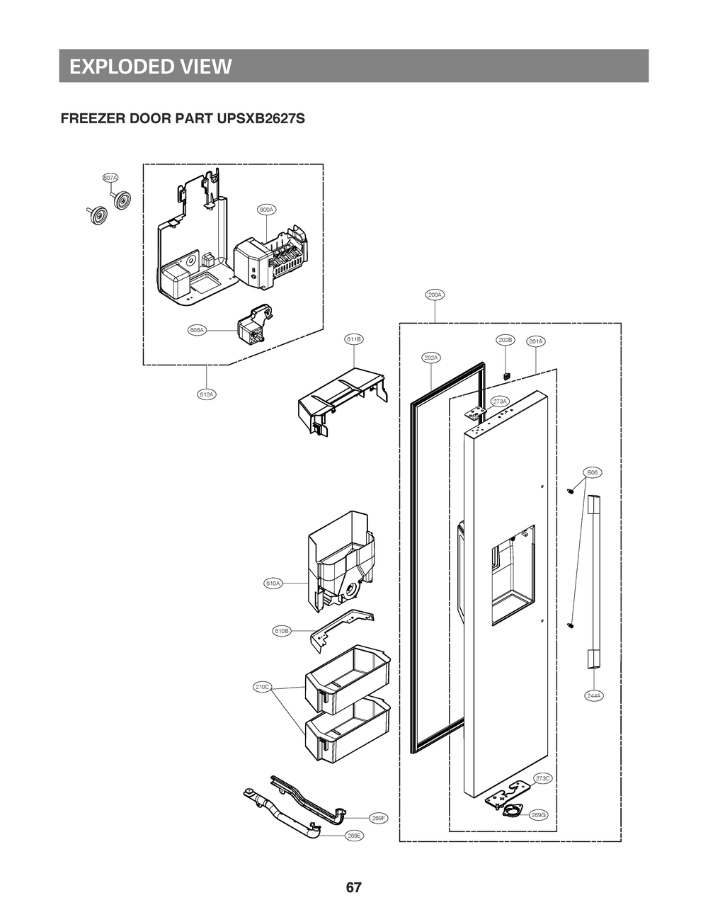 Freezer Door Part Upsxb2627s Diagram and Parts List for GR-L276DSDM ASTCNA0 LG Refrigerator