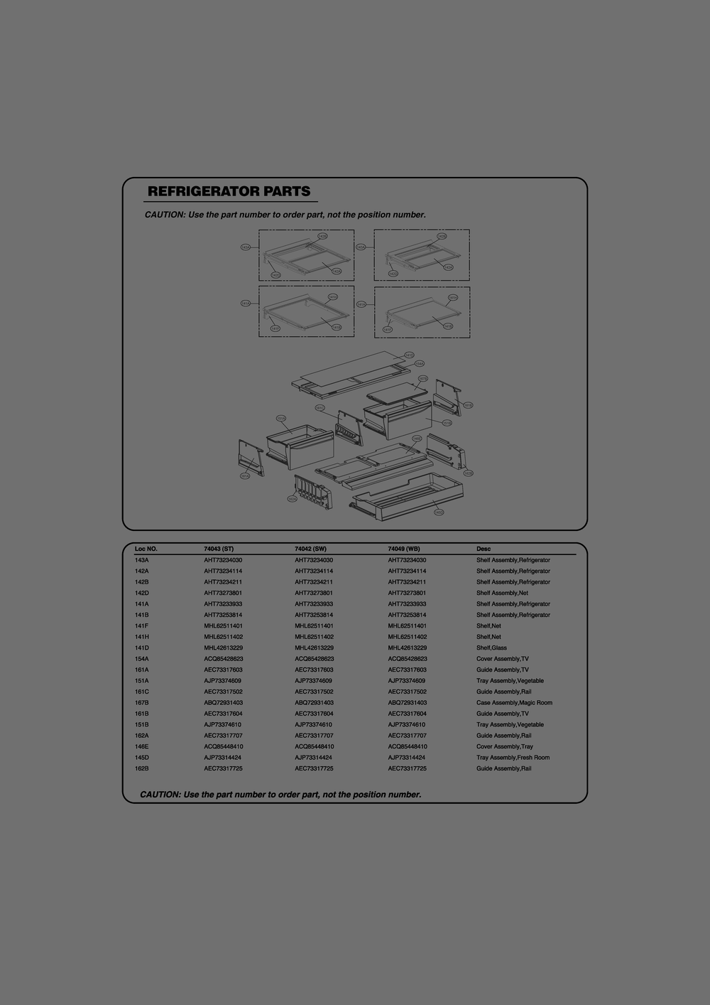 Refrigerator Parts Diagram and Parts List for GR-L268LQTM ASWCSE1 LG Refrigerator