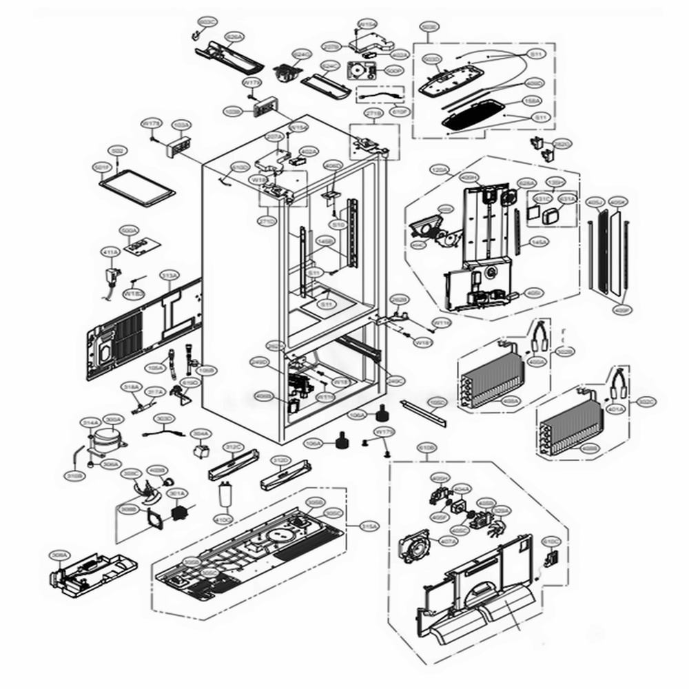 Case Parts Diagram and Parts List for LFXS30796D ASBCNA1 LG Refrigerator