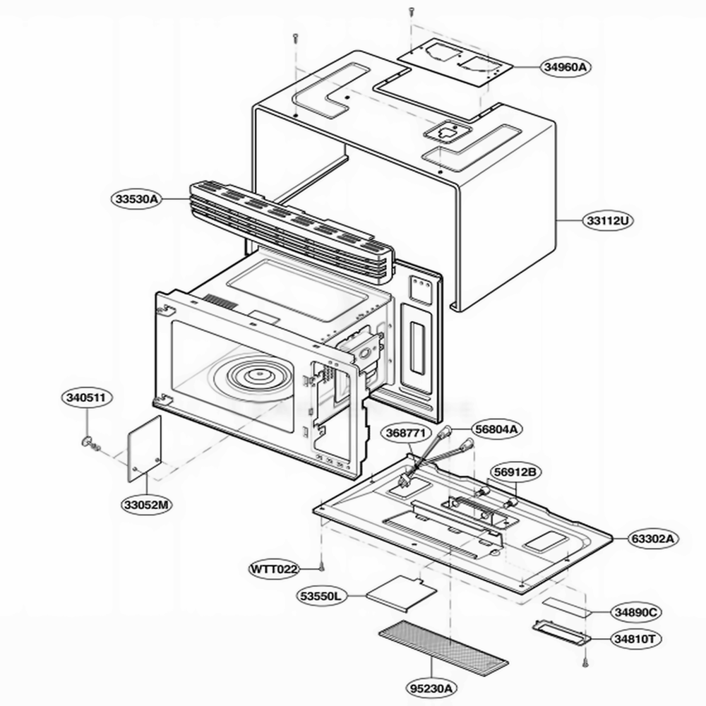 Oven Cavity Parts Diagram and Parts List for MV1304W WHEGSE LG Wall Oven