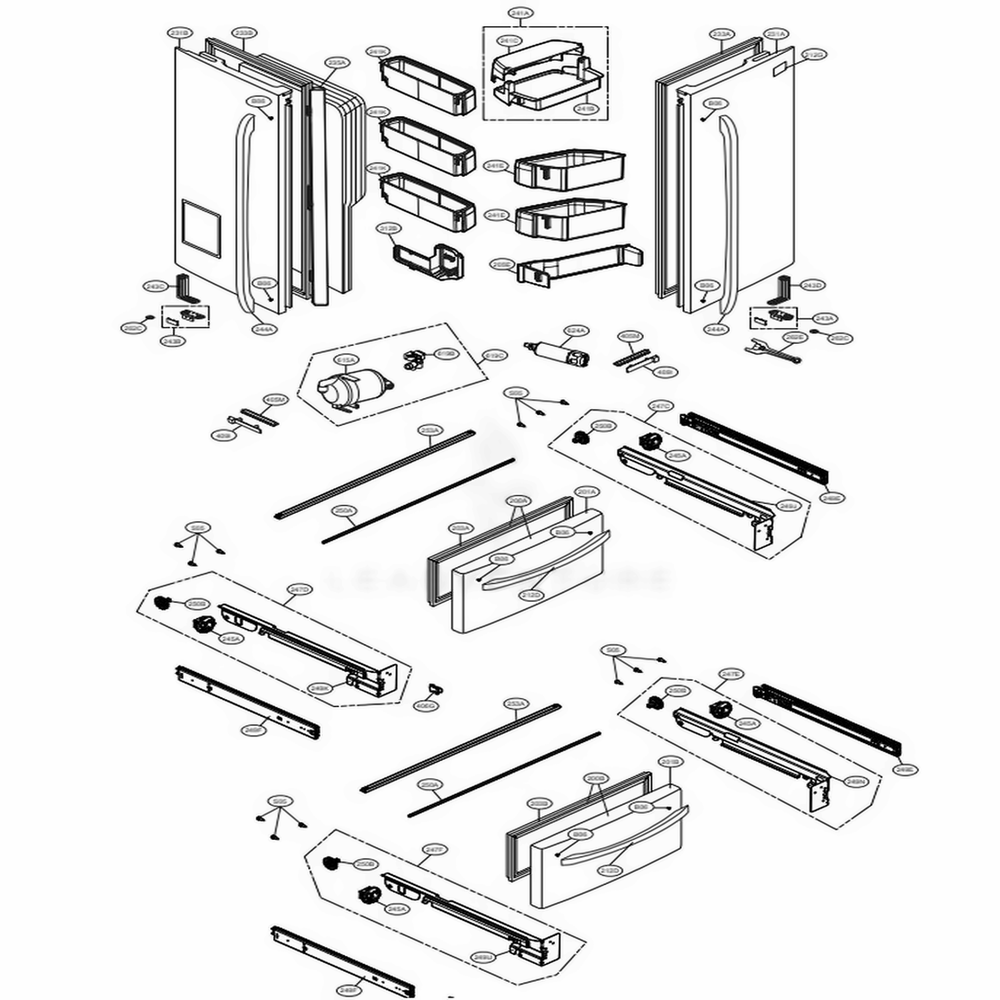 Door Parts Diagram and Parts List for 72182 ASWCSE0 LG Refrigerator