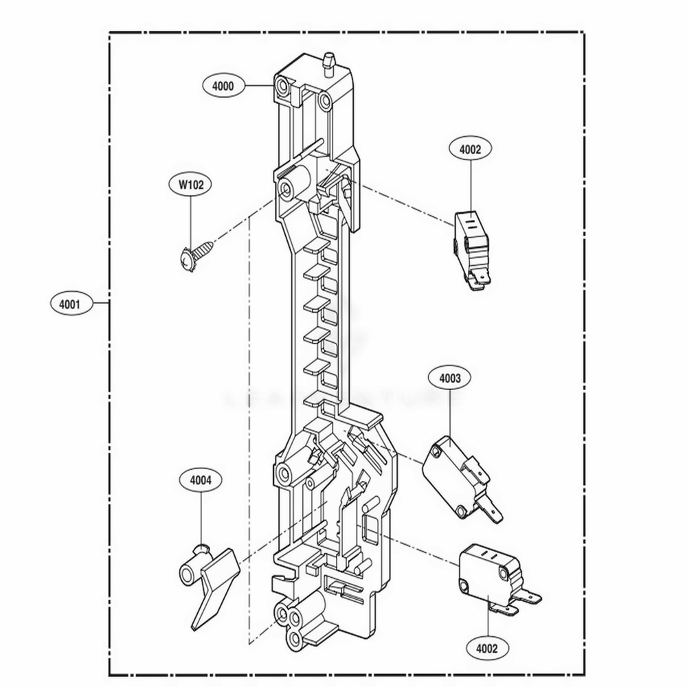 Latch Board Parts Diagram and Parts List for LMV1831BD CBDELGA LG Microwave