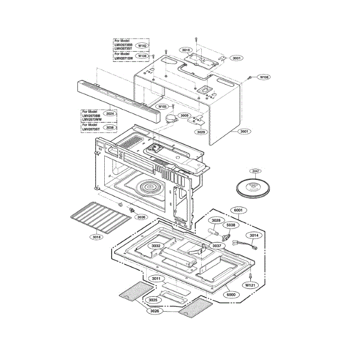 Oven Cavity Diagram and Parts List for LMV2073ST 00 LG Microwave Oven Combo