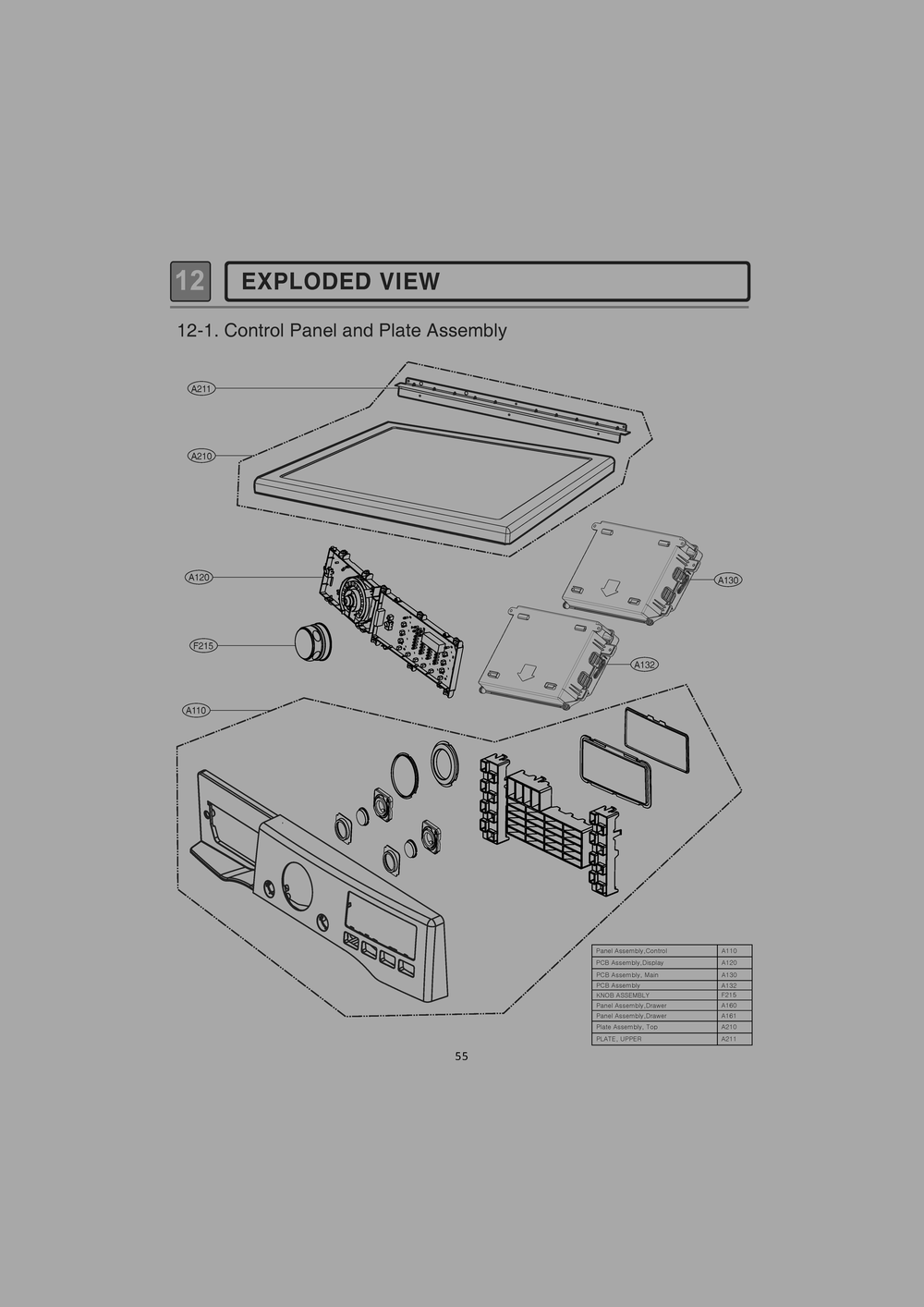 Control Panel And Plate Assembly Diagram and Parts List for RH1377ES ASSEEUS LG Dryer