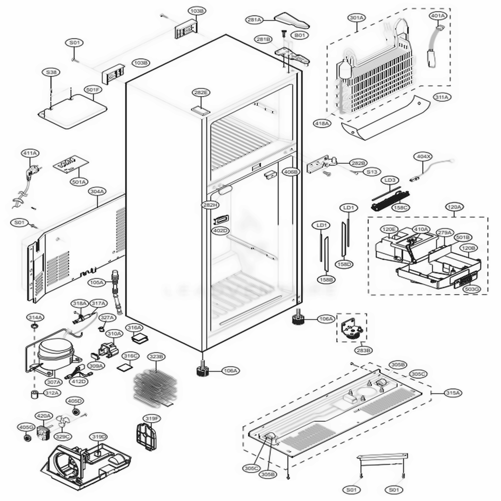 Case Parts Diagram and Parts List for LTCS24223S ASTCNA1 LG Refrigerator