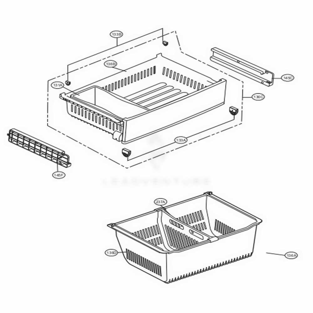 Freezer Parts Diagram and Parts List for LFXS24623D ASBCNA0 LG Refrigerator