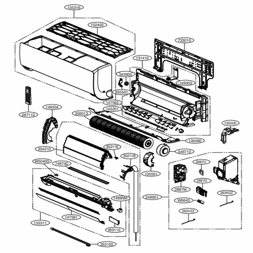 Indoor Unit Diagram and Parts List for LAN090HYV3 AK3GEUS LG Air Conditioner