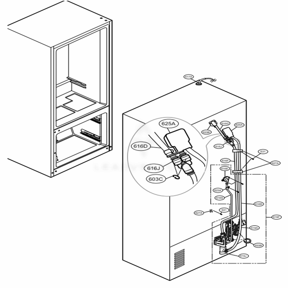 Valve And Water Tube Parts Diagram and Parts List for LFXS29626S ASTCNA1 LG Refrigerator