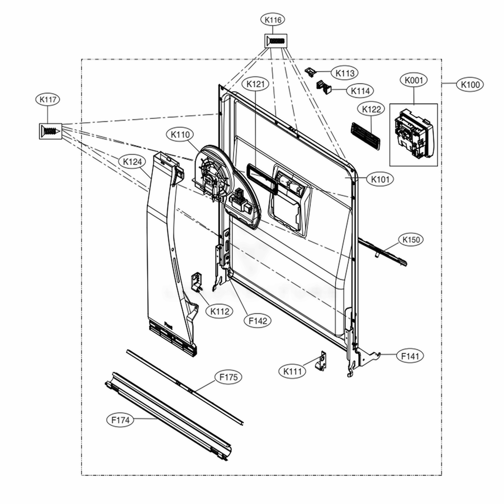Door Liner Assembly Diagram and Parts List for LDPS6844AS ASSESNA LG Dishwasher