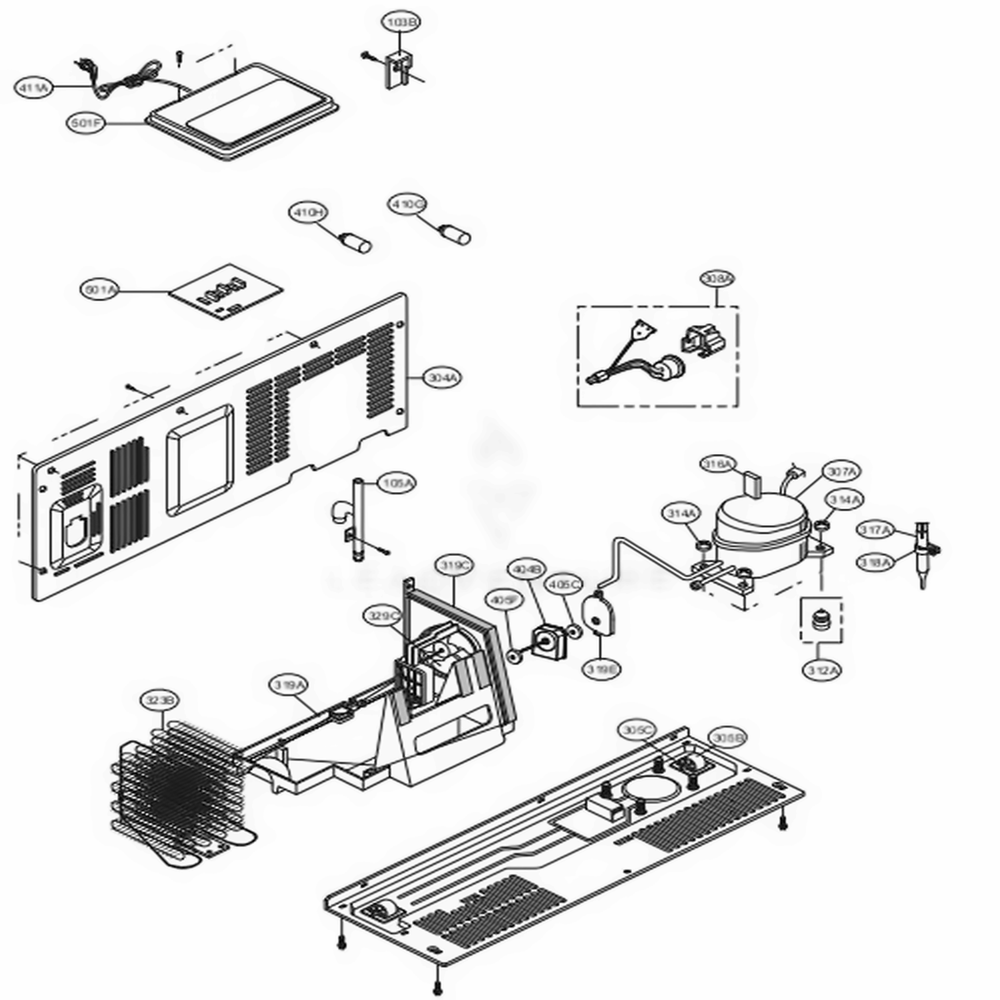 Machine Compartment Diagram and Parts List for LSXC22436S ASTCNA0 LG Refrigerator