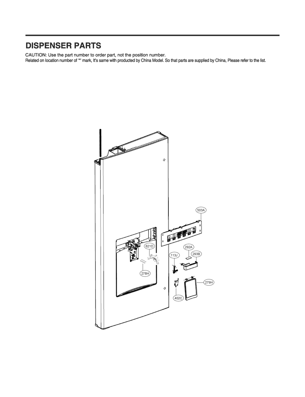 Dispenser Parts Diagram and Parts List for GR-F298NSSH ASTCNA2 LG Refrigerator