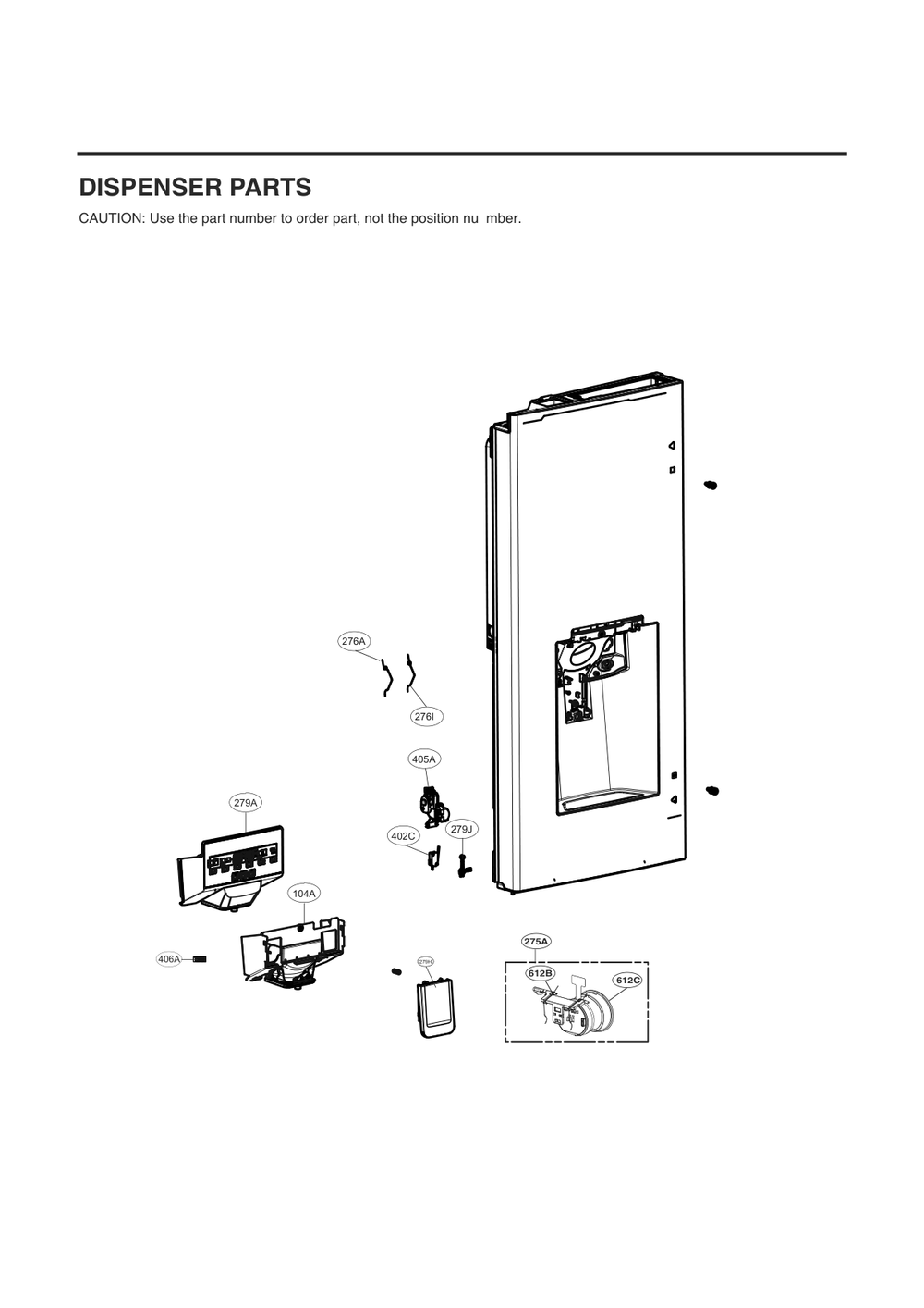Dispenser Parts Diagram and Parts List for GC-J268NSSM ASTCNA0 LG Refrigerator