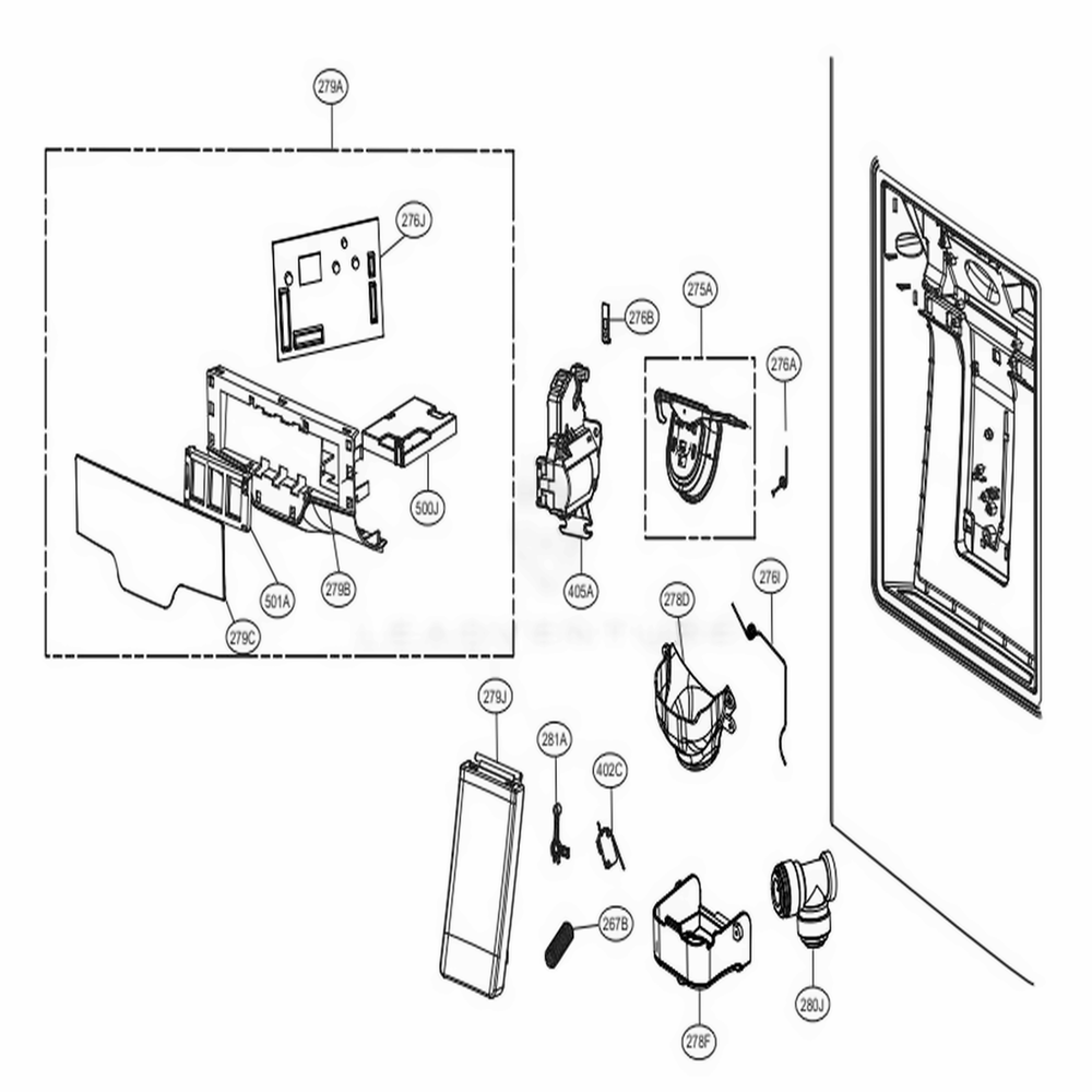 Dispenser Parts Diagram and Parts List for 74113 ASTCSE0 LG Refrigerator
