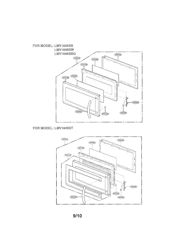 Door Parts Diagram and Parts List for LMV1645SB01  LG Microwave