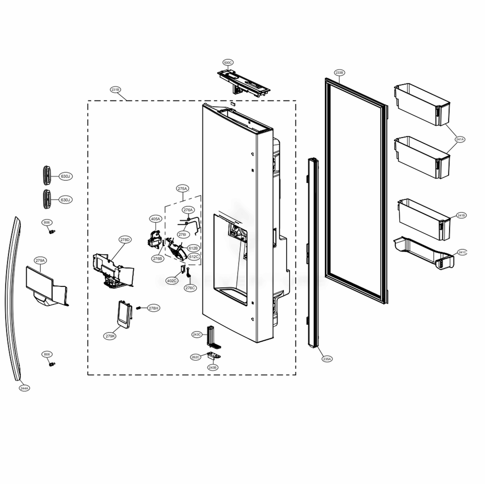 Door Parts 1 Diagram and Parts List for LRFVS3006D ASBCNA0 LG Refrigerator