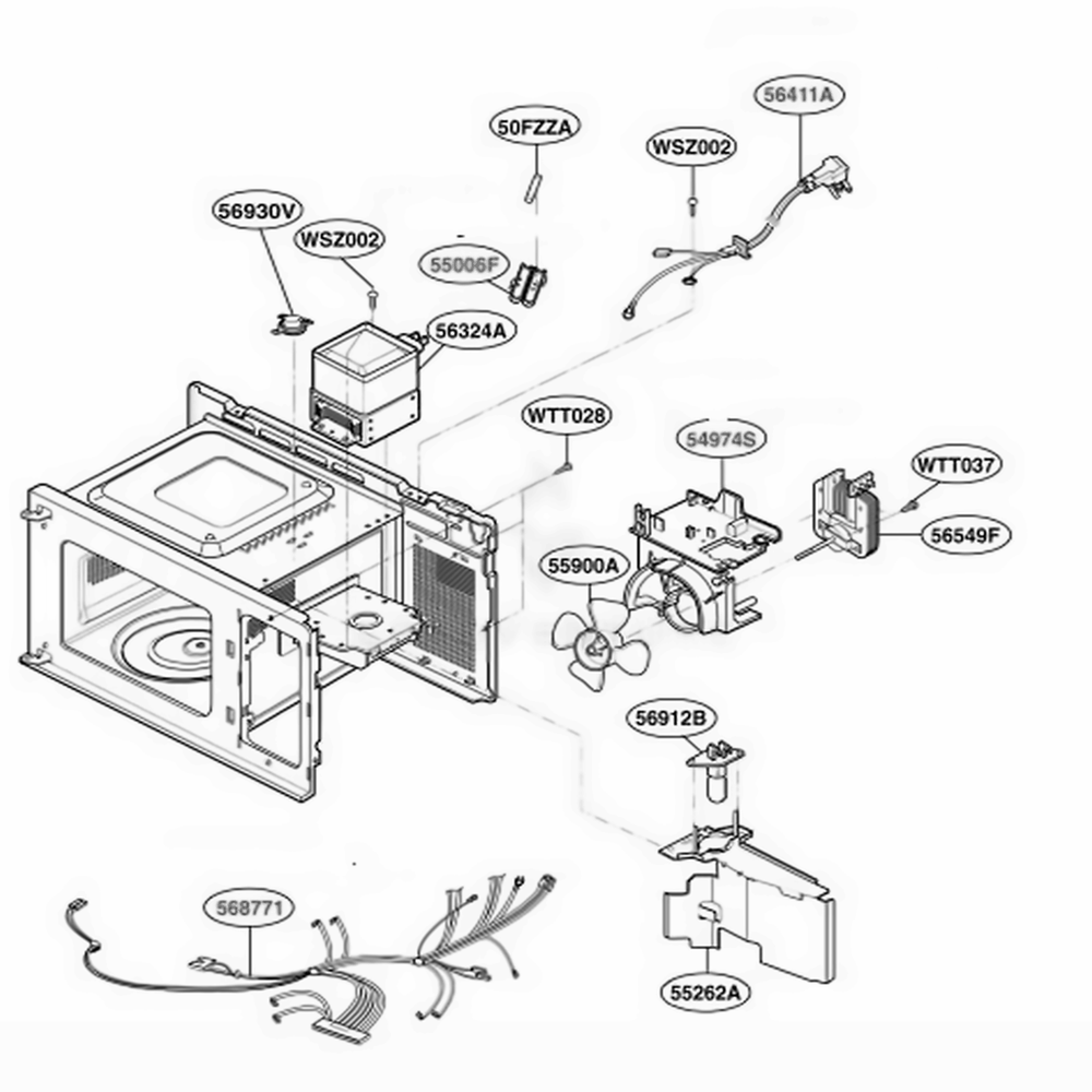 Interior Parts 1 Diagram and Parts List for MA795B CB2EGSE LG Microwave