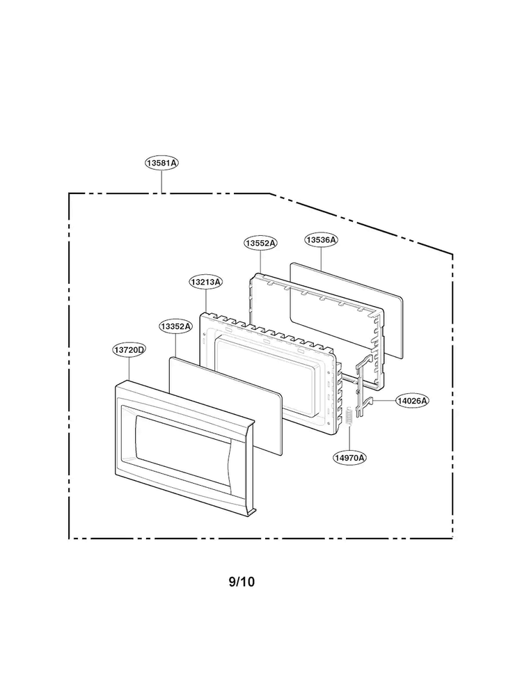 Door Parts Diagram and Parts List for MA1152W  LG Microwave
