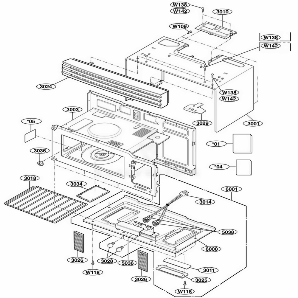 Oven Cavity Parts Diagram and Parts List for 80593 AS1ESEA LG Wall Oven
