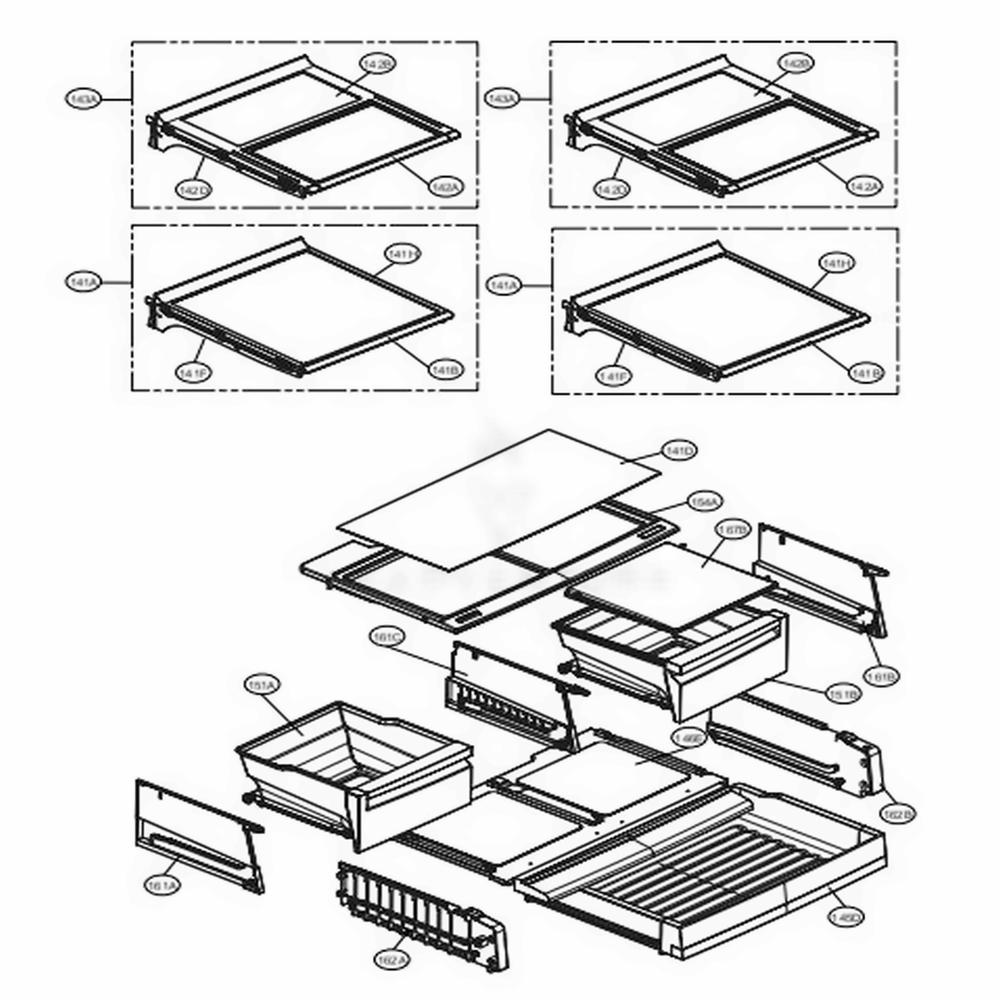 Refrigerator Parts Diagram and Parts List for 72372 ASWCSE0 LG Refrigerator
